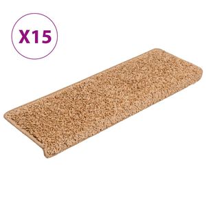 vidaXL Tappetini per scale 15 pz 65x21x4 cm Beige Bordo rettangolare