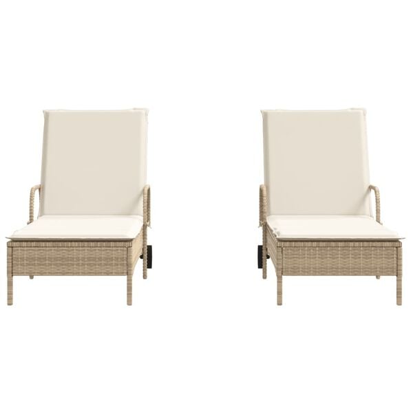 vidaXL Lettini Prendisole 2 pz con Cuscini Beige in Polyrattan
