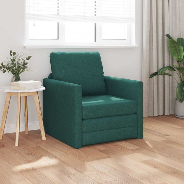 vidaXL Divano letto 60cm Verde Scuro Tessuto