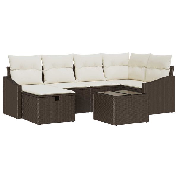 vidaXL Set di divani con cuscino 7 pcs Marrone e Crema polyrattan