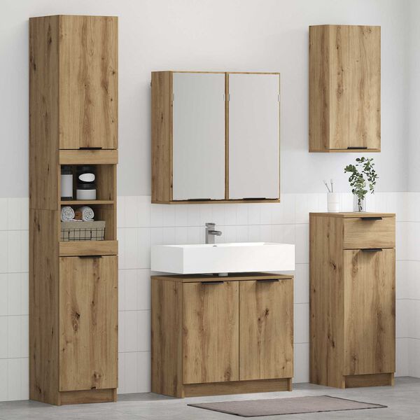 vidaXL Set di mobili per il bagno con porta 5 pcs Rovere artigianale