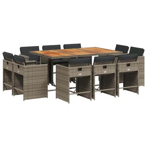 vidaXL Set da Pranzo da Giardino 11pz con Cuscini in Polyrattan Grigio