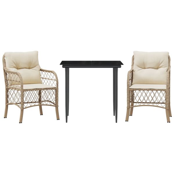 vidaXL Set da Bistr&ograve; 3 pz con Cuscini Beige in Polyrattan