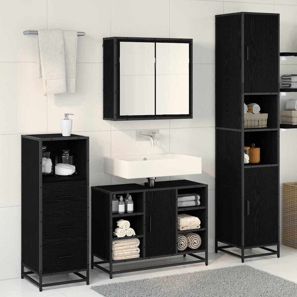 vidaXL Set di mobili per il bagno 3 pcs Rovere Nero Legno multistrato