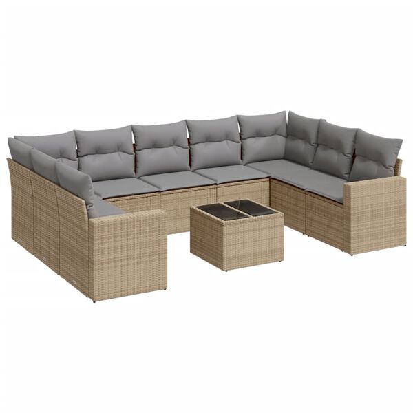 vidaXL Set Divano da Giardino 10 pz con Cuscini Beige in Polyrattan