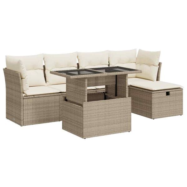 vidaXL Set Divano da Giardino 6 pz con Cuscini Beige in Polyrattan
