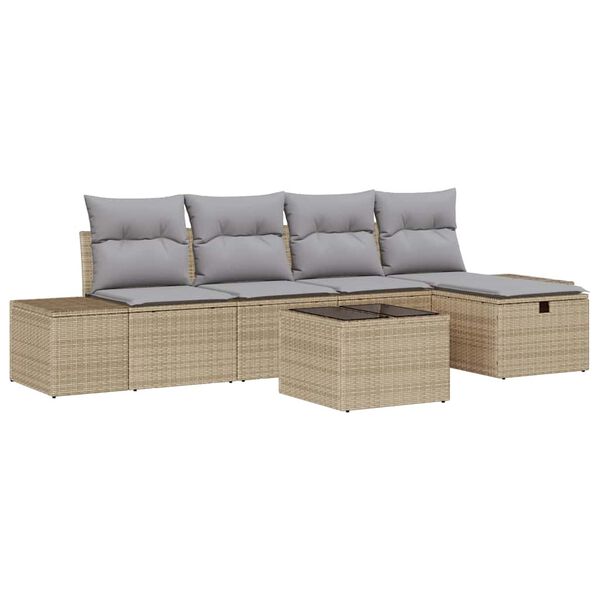 vidaXL Set Divano da Giardino con cuscino 6 pcs Beige polyrattan