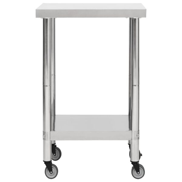 vidaXL Tavolo da Lavoro Cucina con Ruote 60x60x85 cm in Acciaio Inox