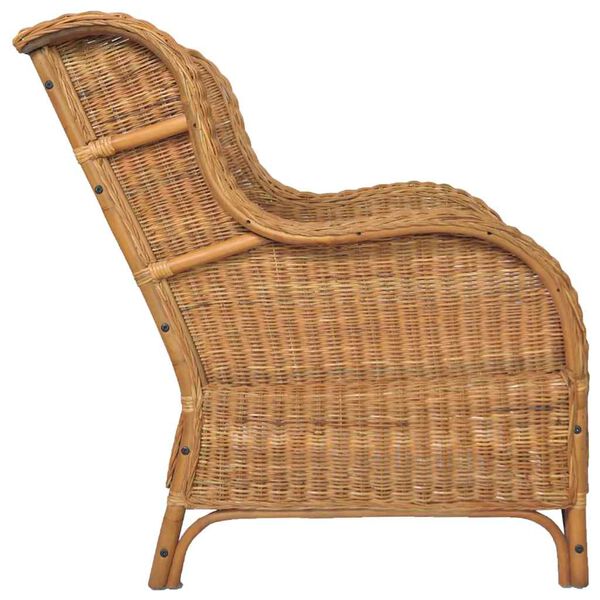 vidaXL Poltrona con Cuscino Marrone Chiaro in Rattan Naturale e Lino