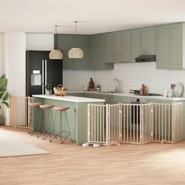 vidaXL Cancello per Cani con Porta Pieghevole 9 Pannelli 450 cm Pioppo