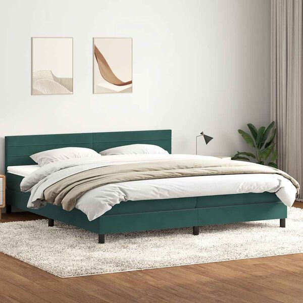 vidaXL Letto a Molle con Materasso e LED Verde Scuro 180x220 cm Velluto