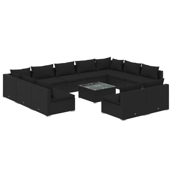 vidaXL Set Divani da Giardino 12 pz con Cuscini in Polyrattan Nero