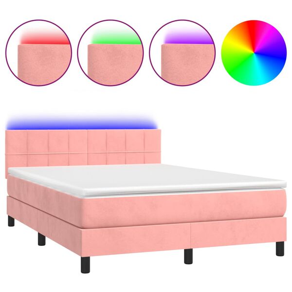 vidaXL Letto a Molle con Materasso e LED Rosa 140x190 cm in Velluto