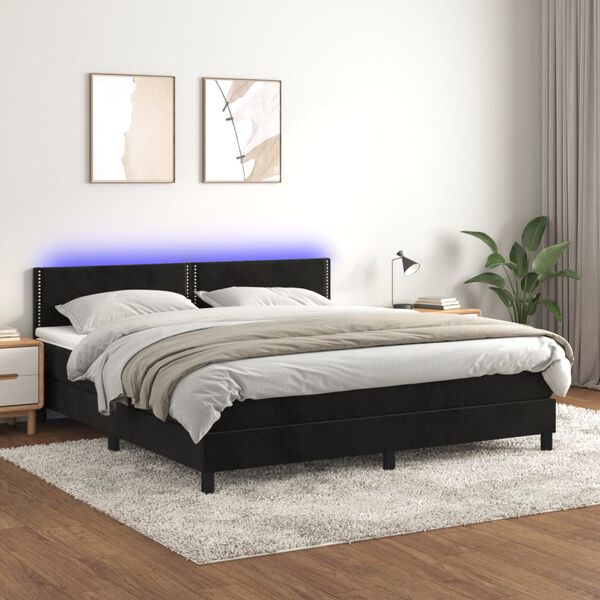 vidaXL Letto a Molle con Materasso e LED Nero 180x200 cm in Velluto