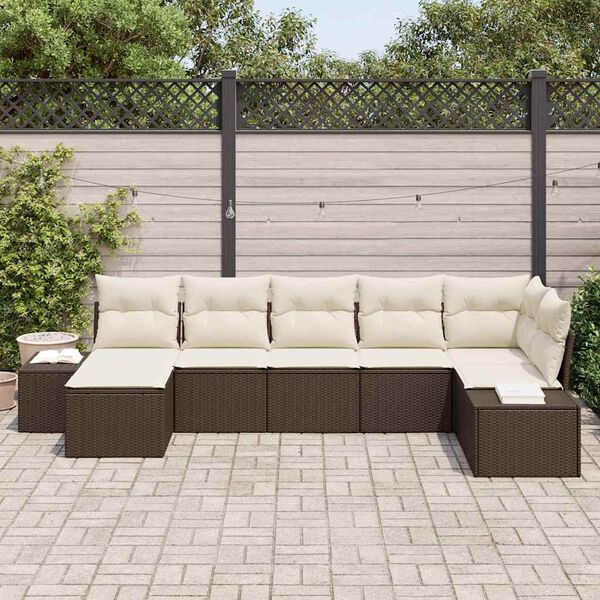 vidaXL Set Divano da Giardino con cuscino 7 pcs Marrone polyrattan