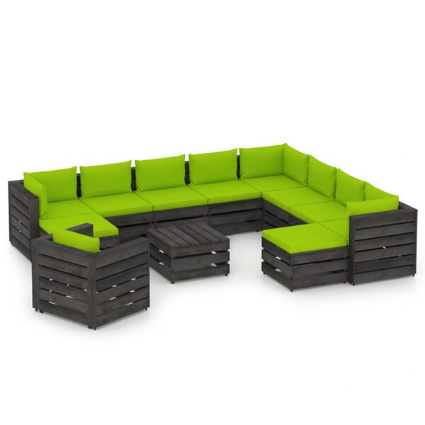 vidaXL Set Divani da Giardino con Cuscini 12pz Legno Impregnato Grigio