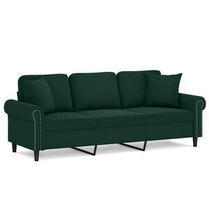 vidaXL Divano a 3 Posti con Cuscini Verde Scuro 180 cm in Velluto