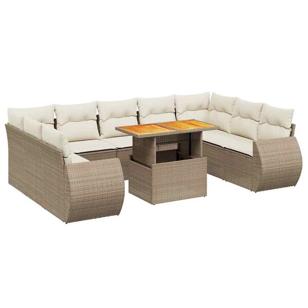 vidaXL Set Divano da Giardino 10 pz con Cuscini Beige in Polyrattan