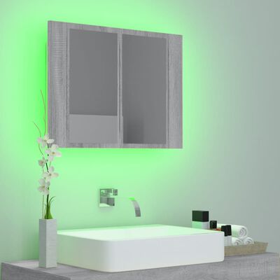 vidaXL Mobile Specchio LED Grigio Sonoma 60x12x45cm Legno Multistrato