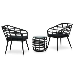 vidaXL Set da Bistrot 3 pz in Polyrattan Nero