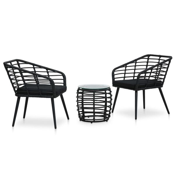 vidaXL Set da Bistrot 3 pz in Polyrattan Nero