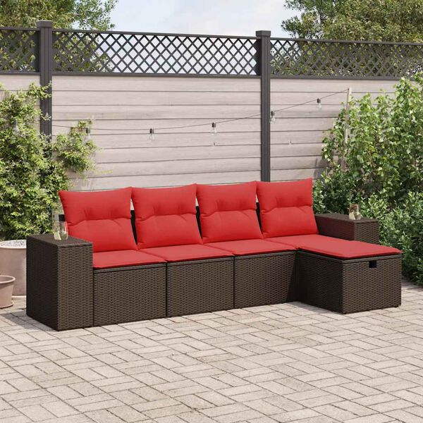 vidaXL Set Divano da Giardino 5 pz con Cuscini Marrone in Polyrattan