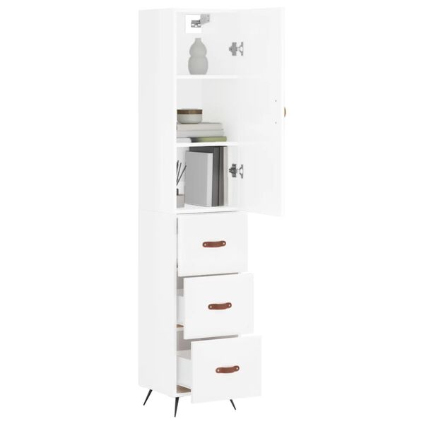 vidaXL Credenza 34,5x34x180 cm in Legno Multistrato Bianco Lucido