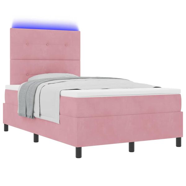 vidaXL Letto a Sorgente LED con materasso Rosa 120 x 200 cm Velluto