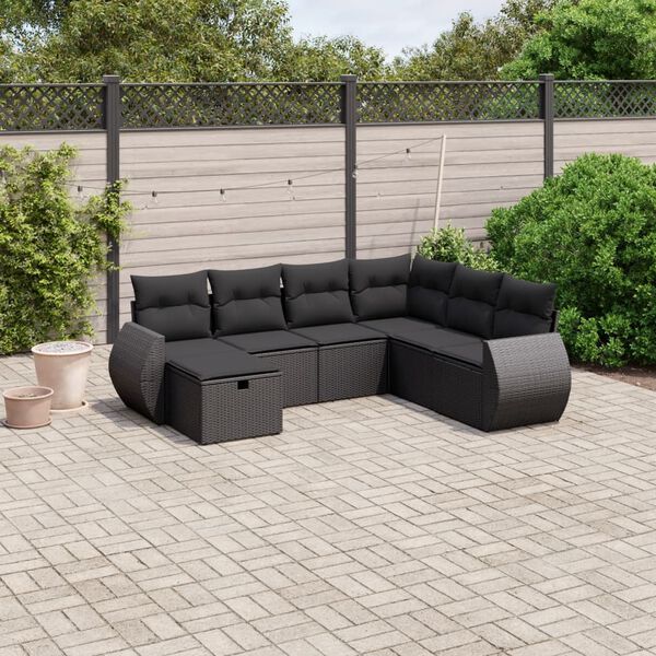 vidaXL Set Divani da Giardino con Cuscini 7pz Nero Polyrattan