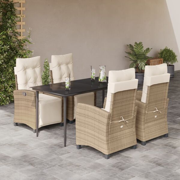 vidaXL Set da Pranzo da Giardino 5 pz con Cuscini Beige in Polyrattan