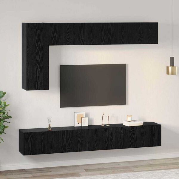 vidaXL Set mobile TV 6 pcs Rovere Nero Legno multistrato