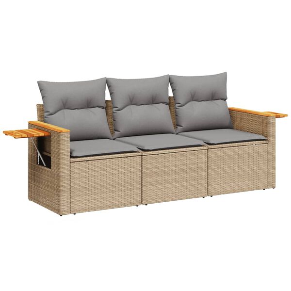 vidaXL Set Divano da Giardino 3 pz con Cuscini Beige in Polyrattan