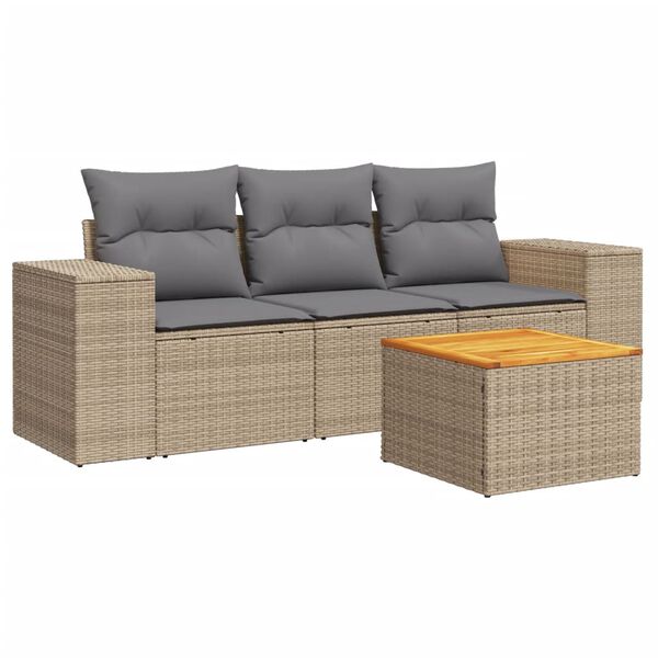 vidaXL Set Divano da Giardino 4 pz con Cuscini Beige in Polyrattan