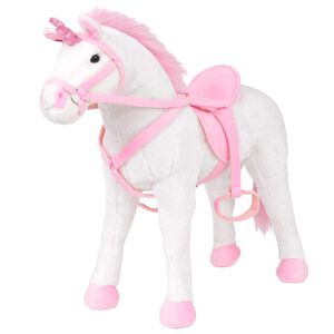 vidaXL Unicorno di Peluche in Piedi Bianco e Rosa XXL