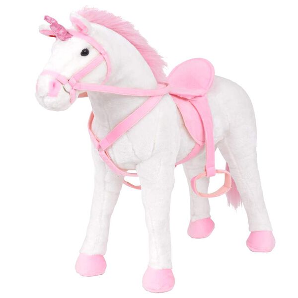 vidaXL Unicorno di Peluche in Piedi Bianco e Rosa XXL