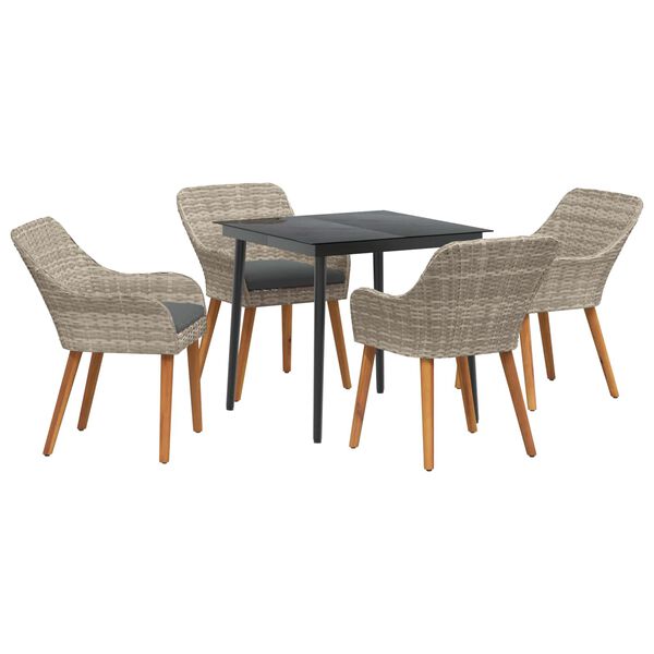 vidaXL Set da pranzo Grigio chiaro Poly Rattan