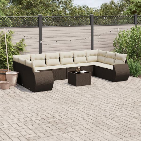vidaXL Set Divani da Giardino 11 pz con Cuscini Polyrattan Marrone
