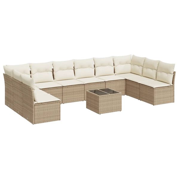 vidaXL Set Divani da Giardino 11 pz con Cuscini Beige in Polyrattan