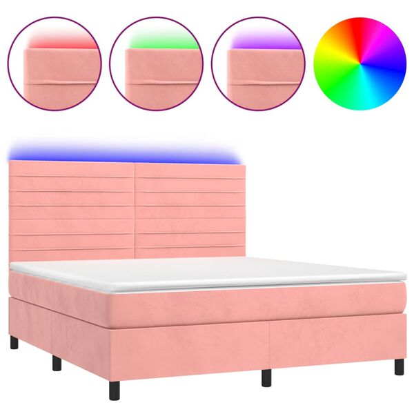 vidaXL Letto a Molle con Materasso e LED Rosa 160x200 cm in Velluto