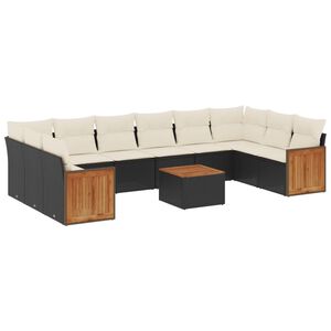 vidaXL Set Divani da Giardino 11 pz con Cuscini in Polyrattan Nero
