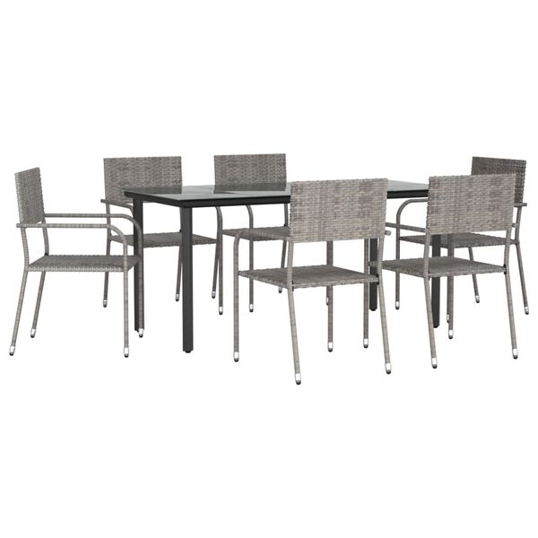 vidaXL Set da Pranzo da Giardino 7 pz Nero Grigio Polyrattan e Acciaio