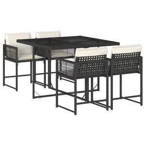 vidaXL Set da Pranzo da Giardino 5 pz Nero con Cuscini in Polyrattan