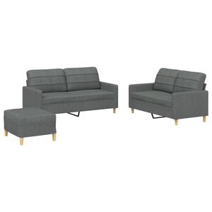 vidaXL Set di Divani 3 pz con Cuscini Grigio Scuro in Tessuto