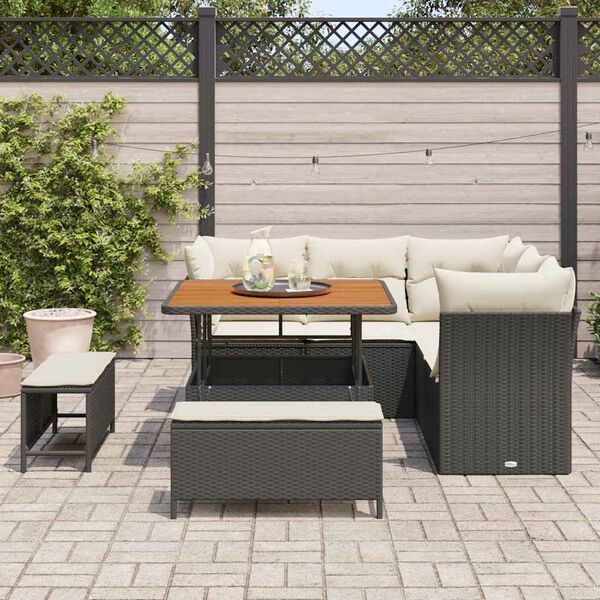 vidaXL Set Divano da Giardino 8 pcs Nero polyrattan