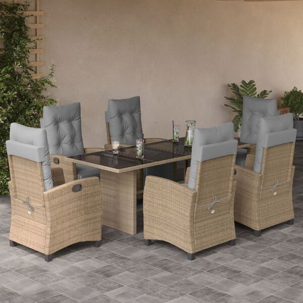 vidaXL Set Pranzo da Giardino 7 pz con Cuscini Beige Misto Polyrattan