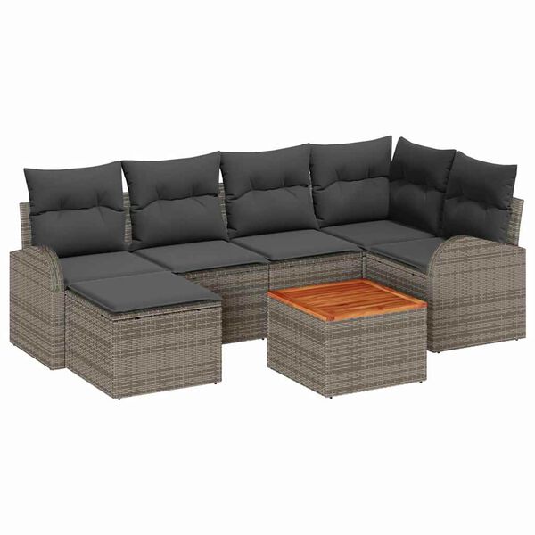vidaXL Set Divano da Giardino con cuscino 7 pcs Grigio polyrattan