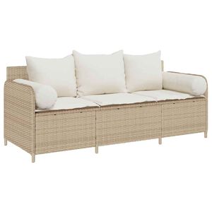 vidaXL Divano da Giardino con Cuscini a 3 Posti Beige in Polyrattan