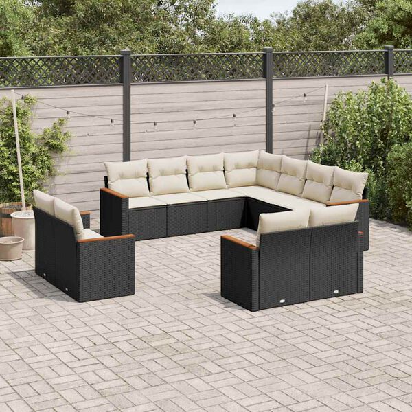 vidaXL Set Divani da Giardino 11 pz con Cuscini in Polyrattan Nero