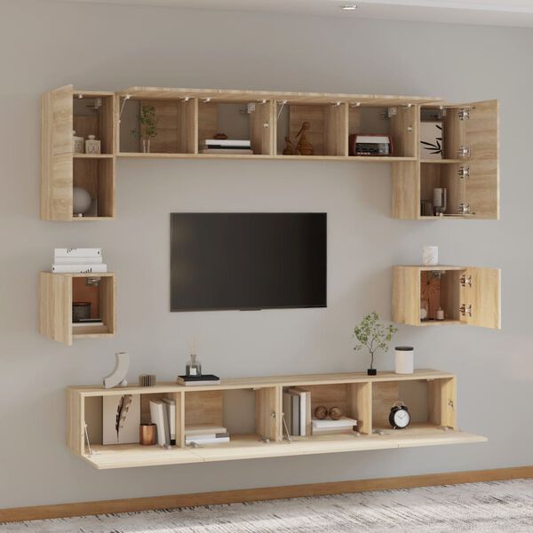 vidaXL Set Mobili Porta TV 8pz Rovere Sonoma in Legno Multistrato