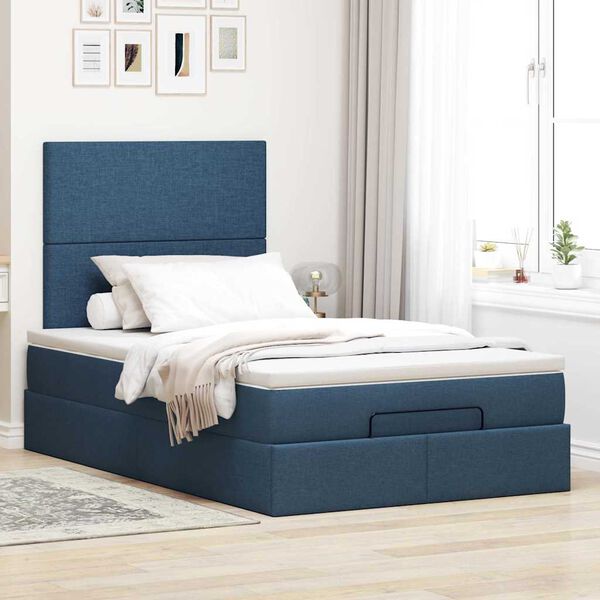 vidaXL Struttura Letto Pouf con Materasso Blu 120x200 cm in Tessuto